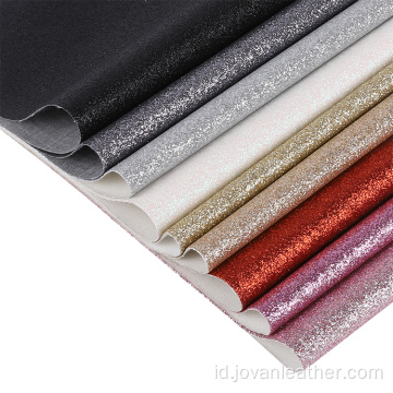Chunky Glitter Synthetic Leather Fabric Lembaran Kulit Imitasi